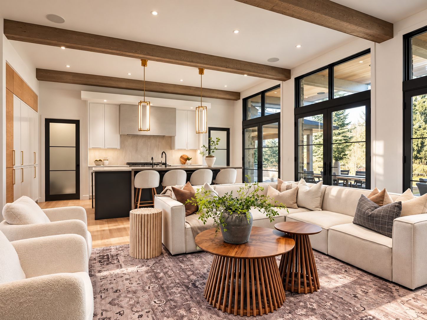Contemporary living room and kitchen